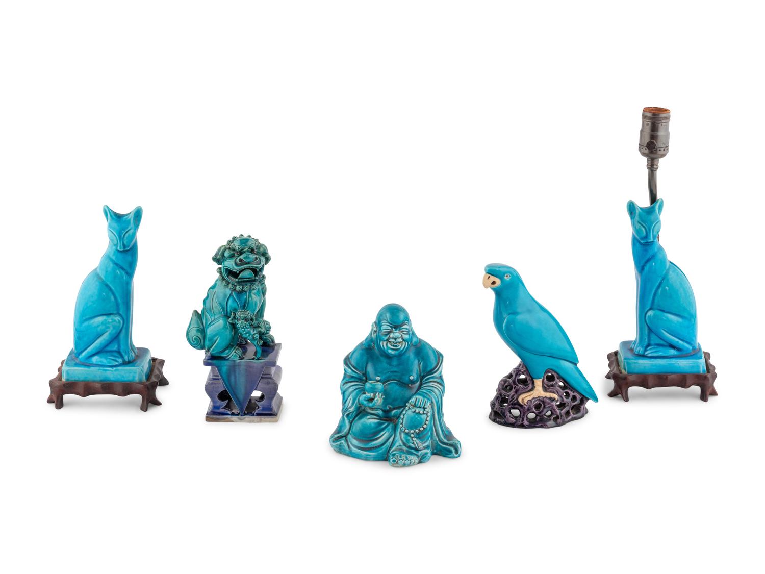 Five Chinese Export Turquoise Glazed Porcelain Figures