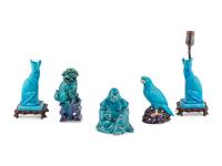 Five Chinese Export Turquoise Glazed Porcelain Figures