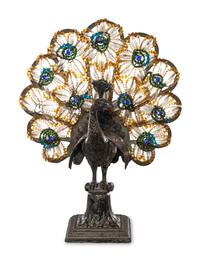 A Czechoslovakian Beaded Peacock Lamp