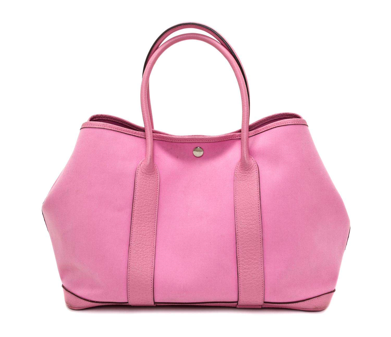 A Hermes Sakura Pink Canvas and Leather Garden Party GM Tote Bag, 14" x 10" x 6.5".