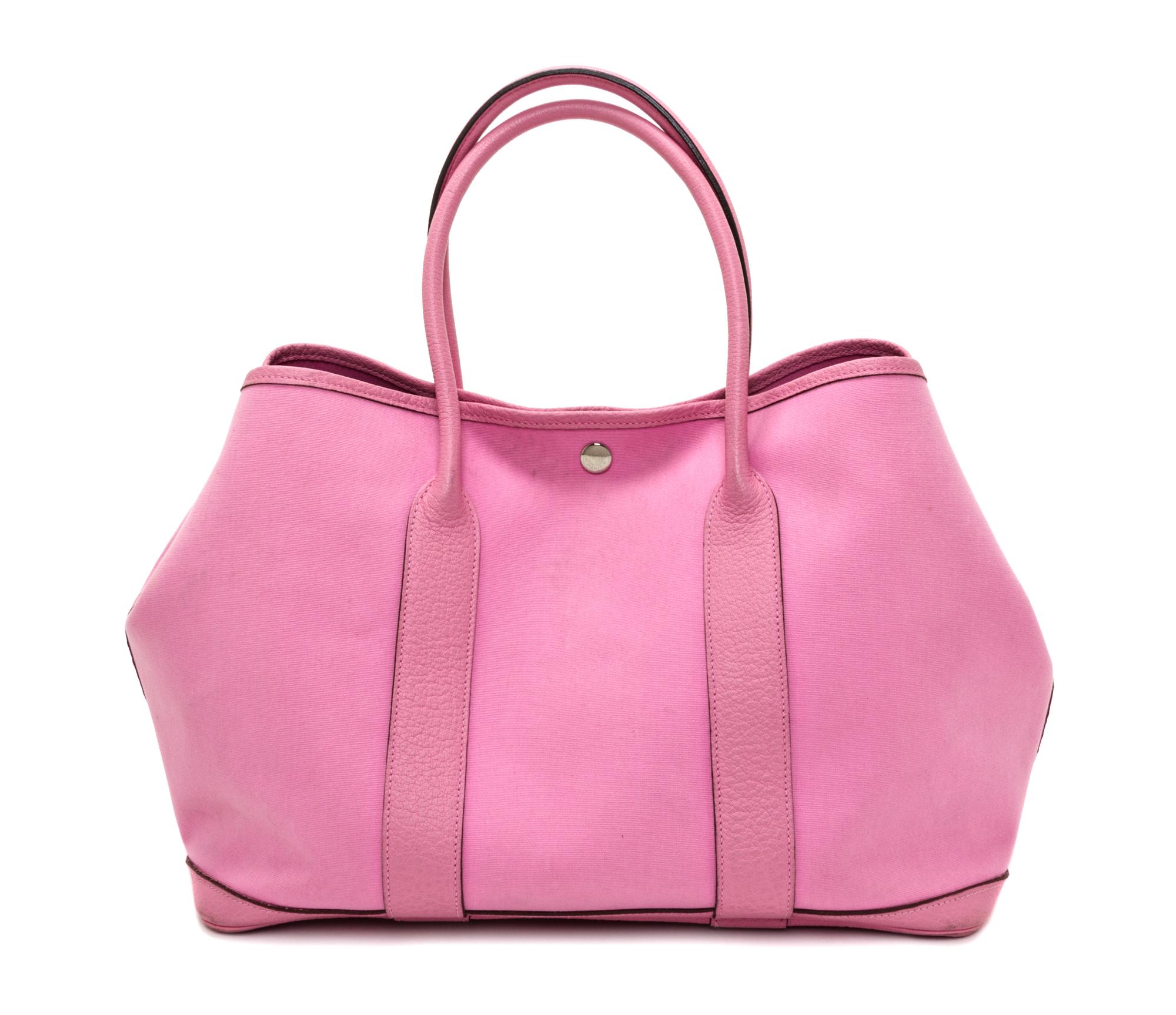 A Hermes Sakura Pink Canvas and Leather Garden Party GM Tote Bag, 14" x 10" x 6.5".