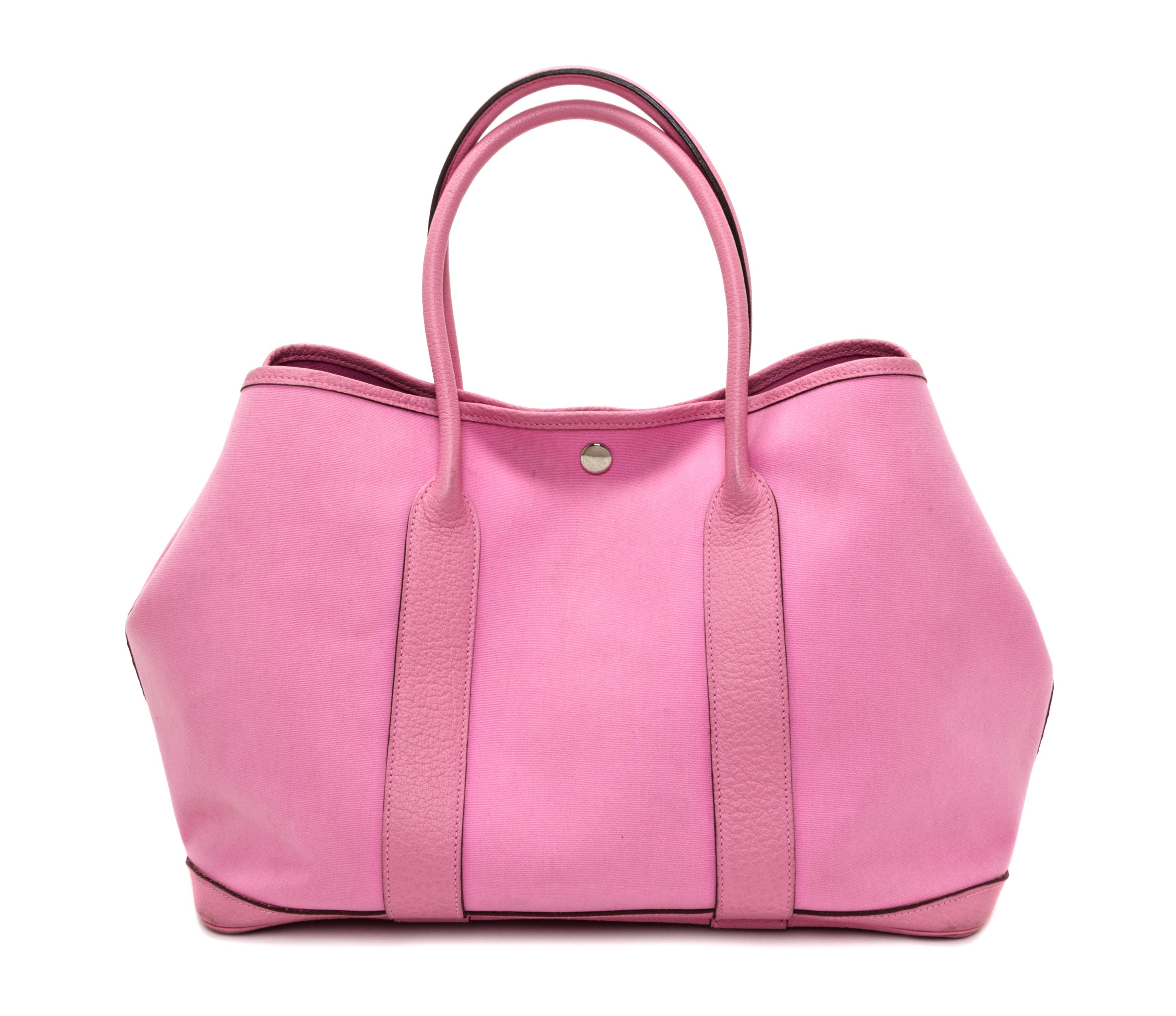 A Hermes Sakura Pink Canvas and Leather Garden Party GM Tote Bag, 14" x 10" x 6.5".