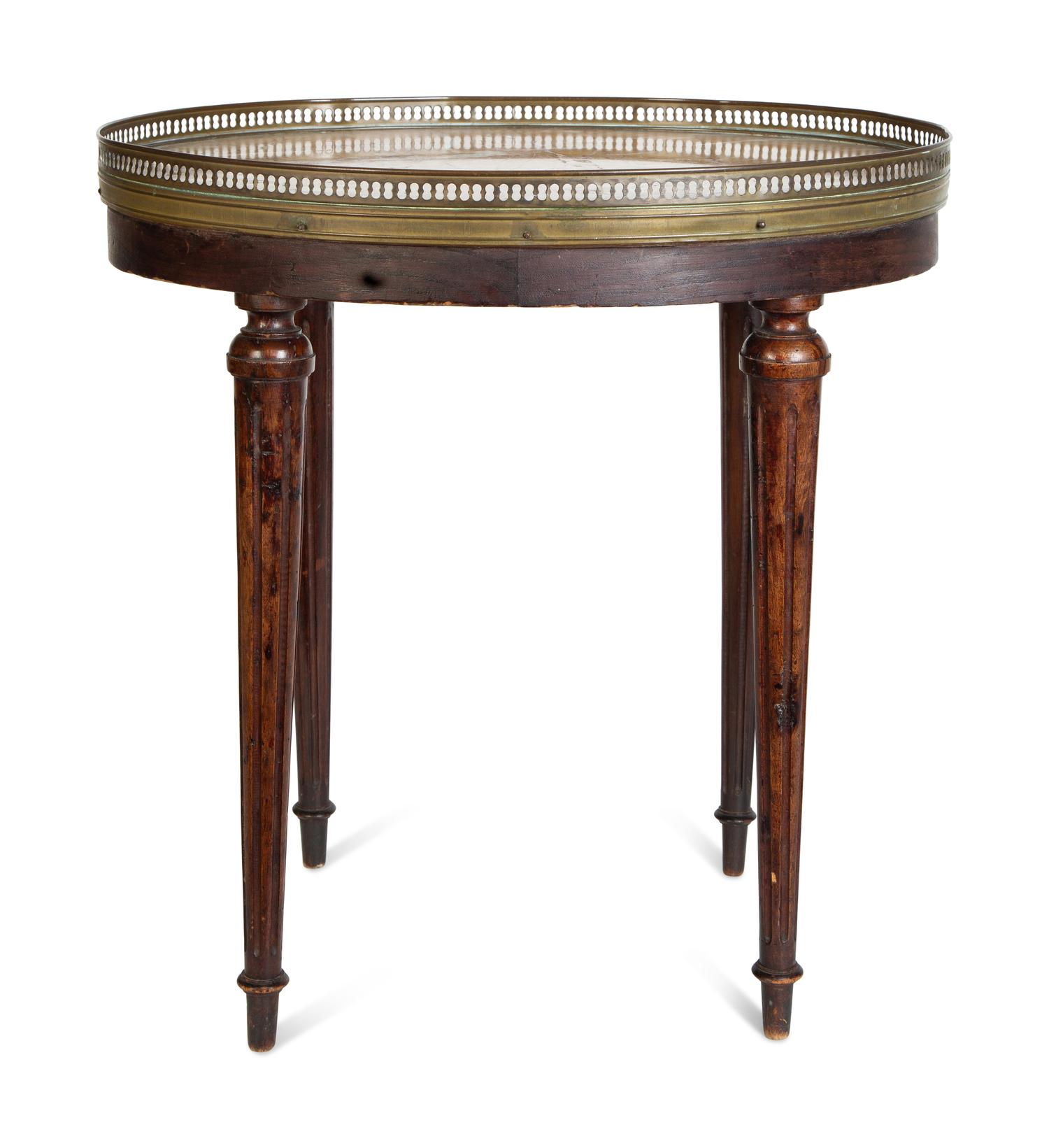 Three French Fruitwood Marble-Top Side Tables
