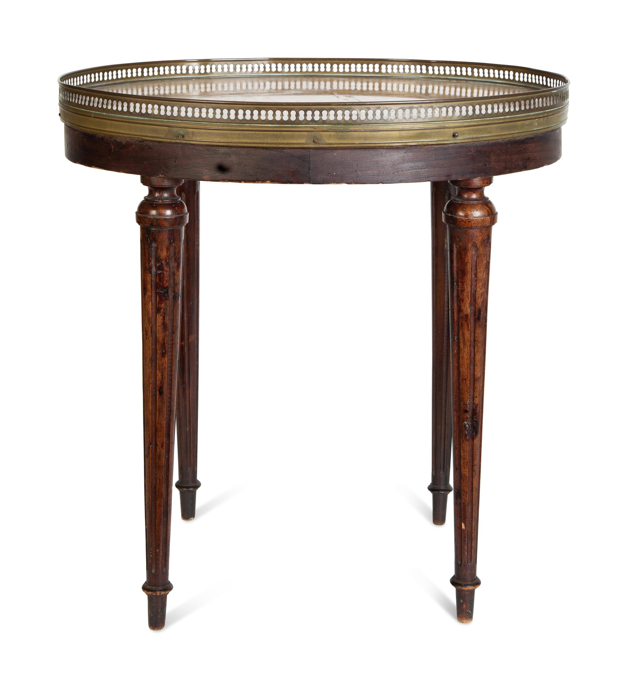 Three French Fruitwood Marble-Top Side Tables
