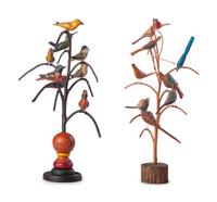 Two Folk Art Carved and Painted Wood Bird Trees