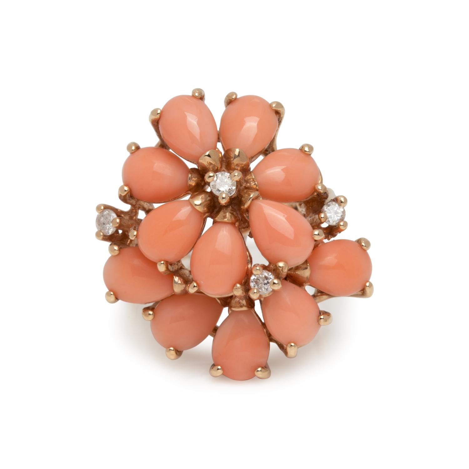 CORAL AND DIAMOND RING