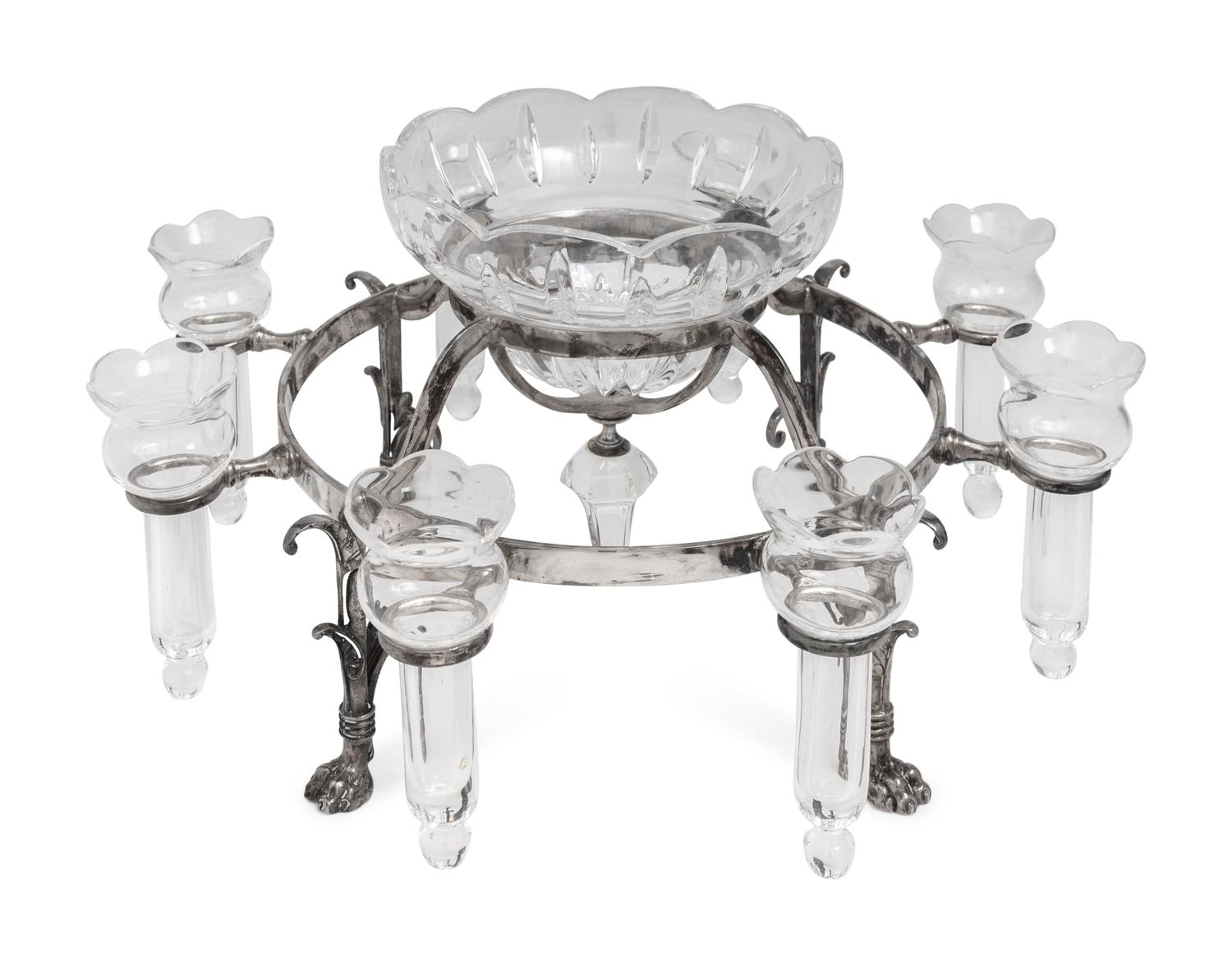 A Victorian Silver-Plate and Glass Epergne