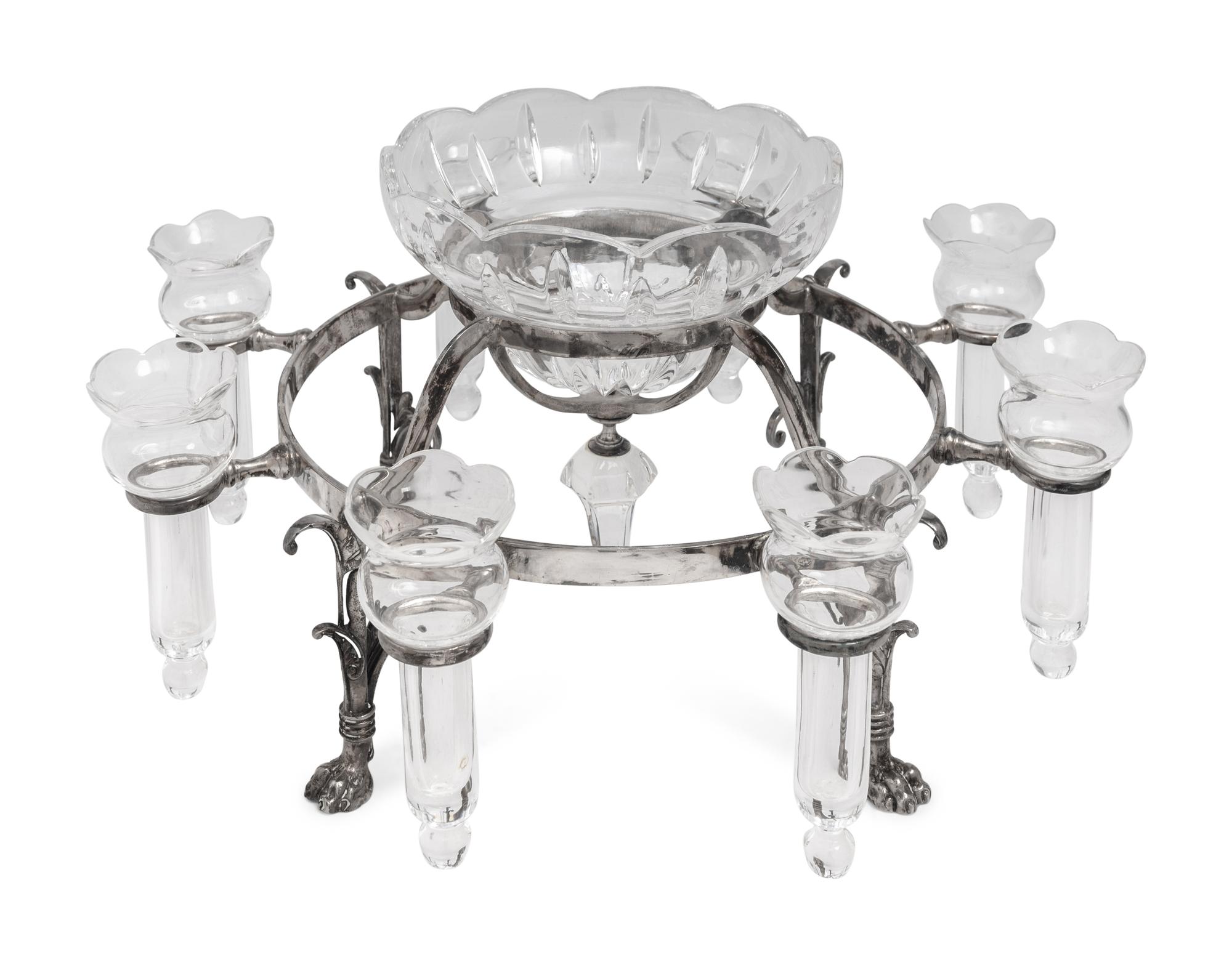 A Victorian Silver-Plate and Glass Epergne