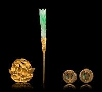 Four Jadeite Inset Gold Jewelry