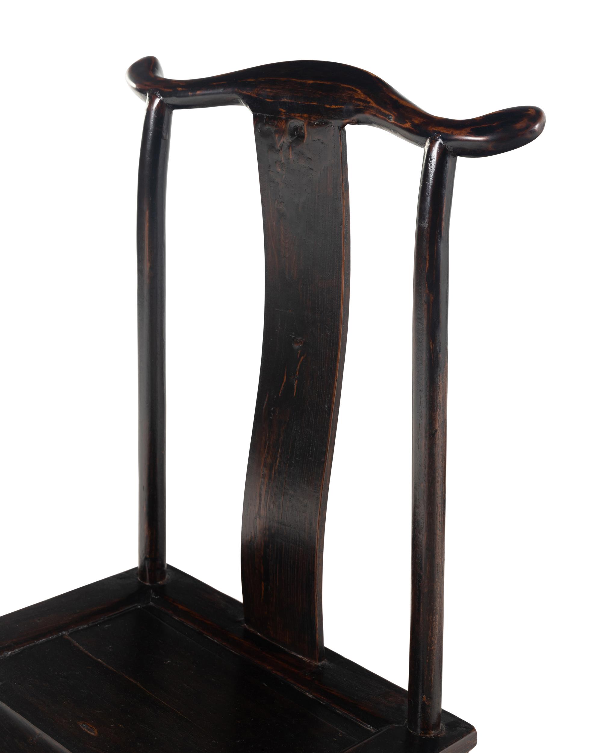 A Set of Four Chinese Black Lacquered Nanmu Side Chairs, Dengguayi