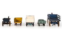 Ten Tin and Pressed Steel Toy Trucks and Wagons