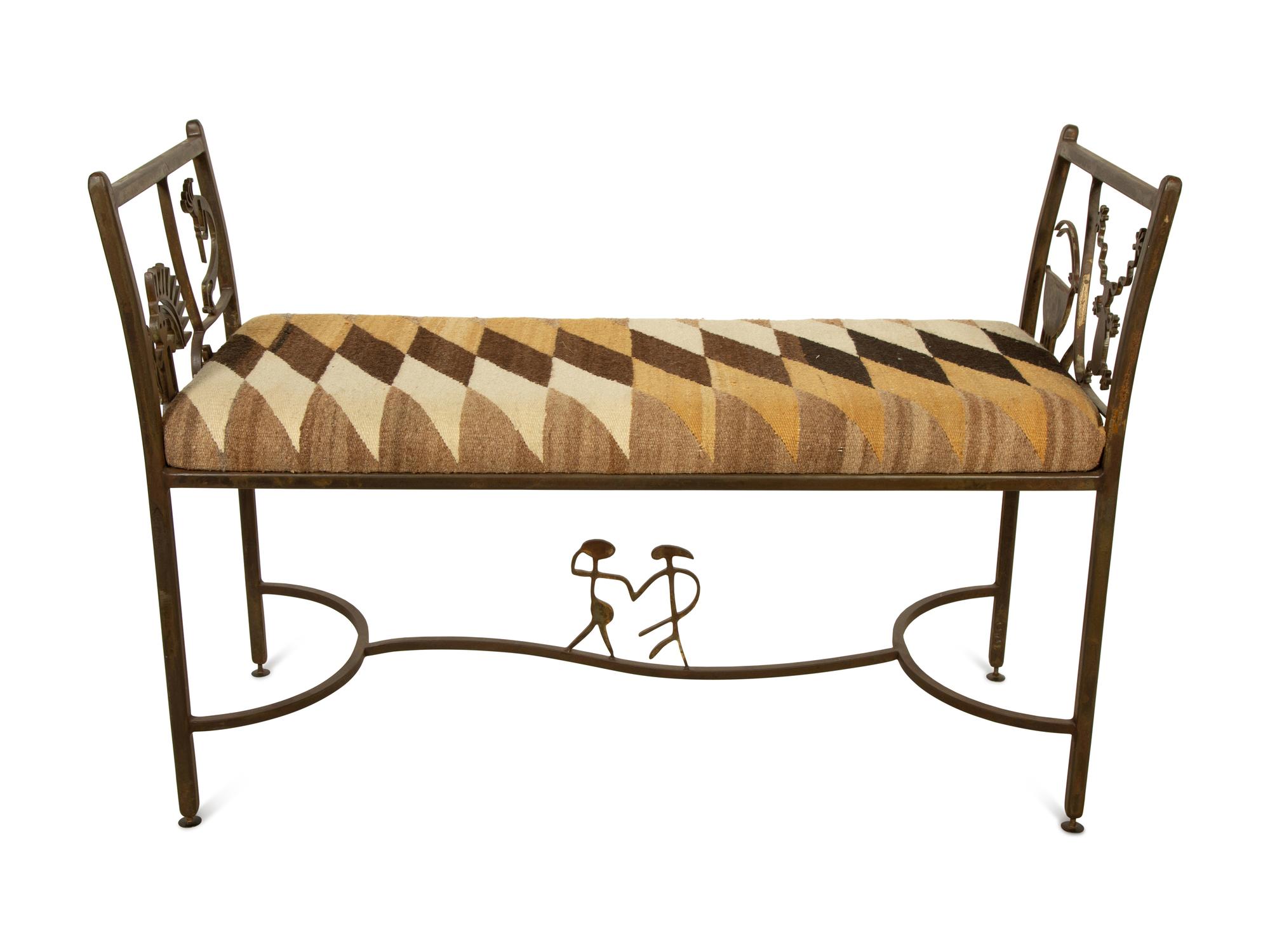 A Welded Steel Navajo Motif Bench