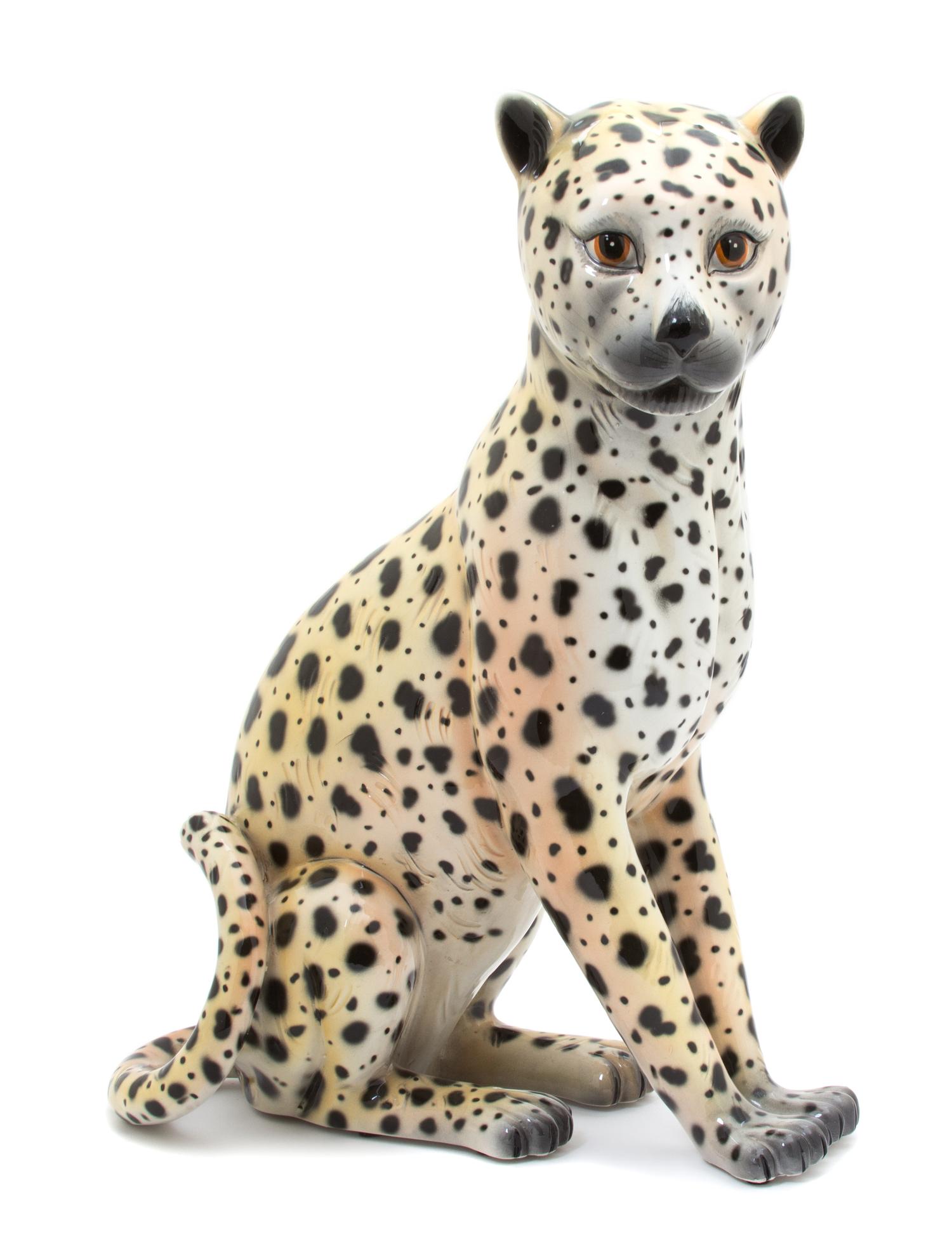 An Italian Painted Ceramic Leopard Figure Height 18 inches. — 20TH CENTURY