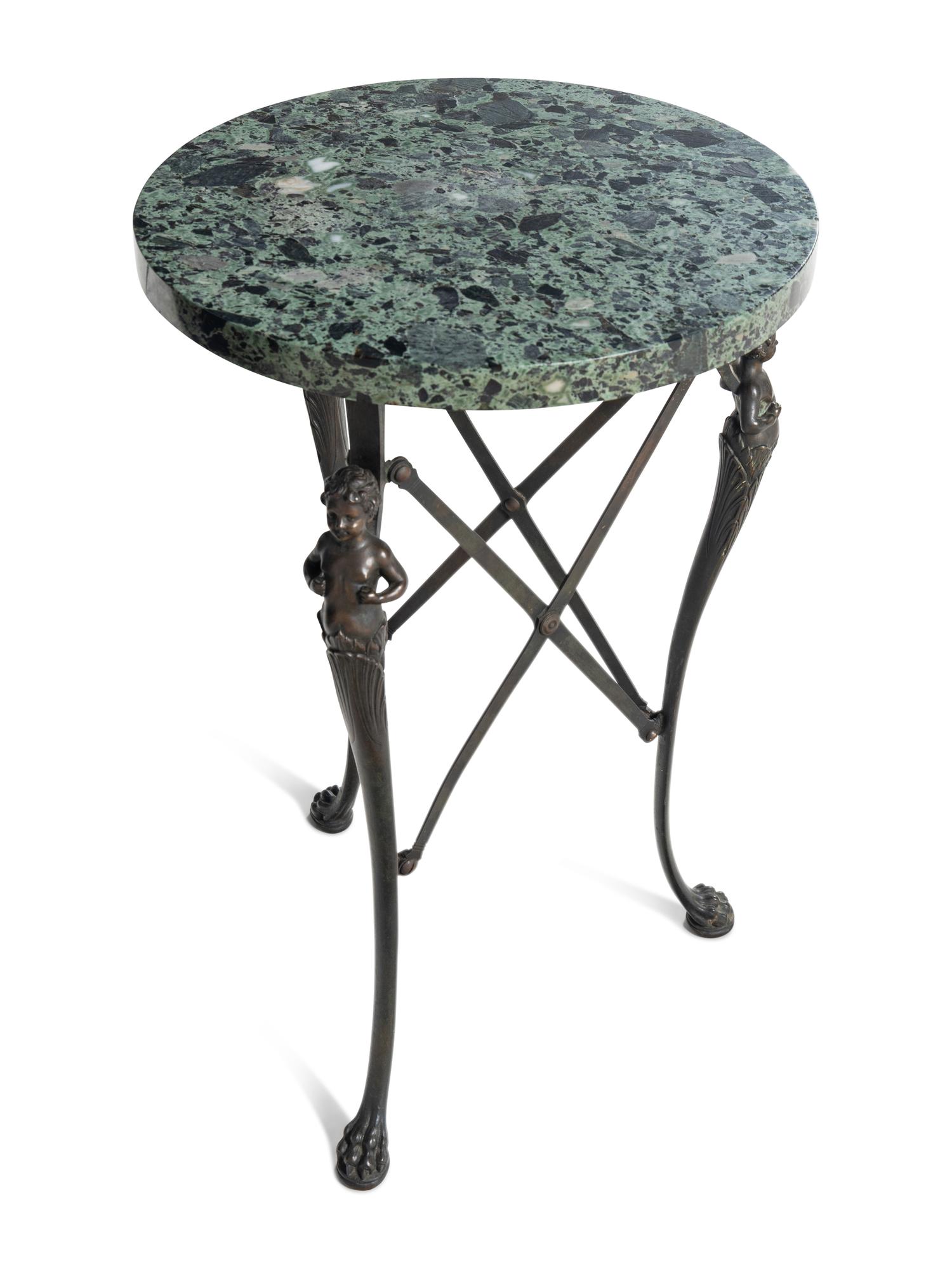 A French Bronze Marble-Top Side Table