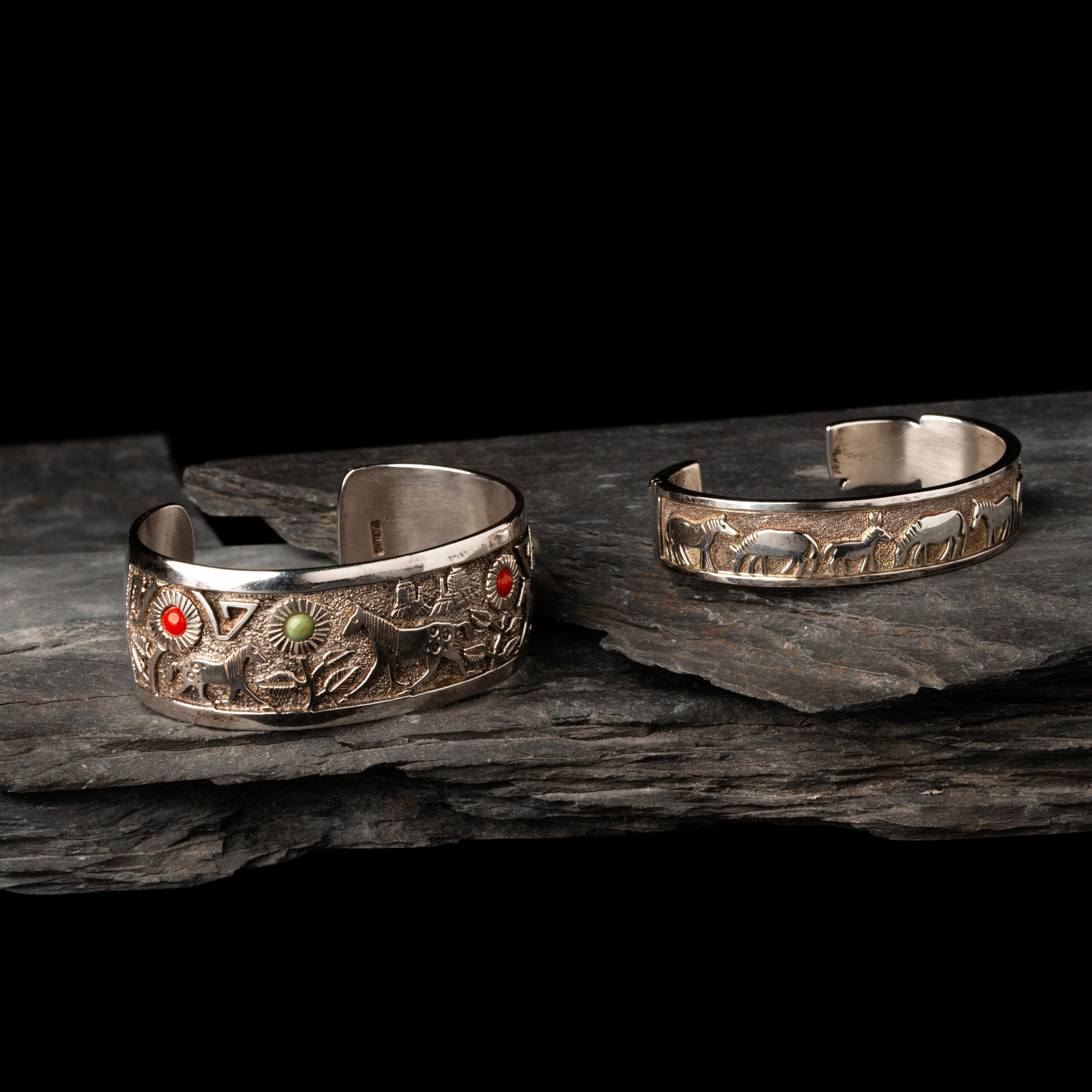 Navajo Sterling Silver Equine Themed Cuff Bracelets
