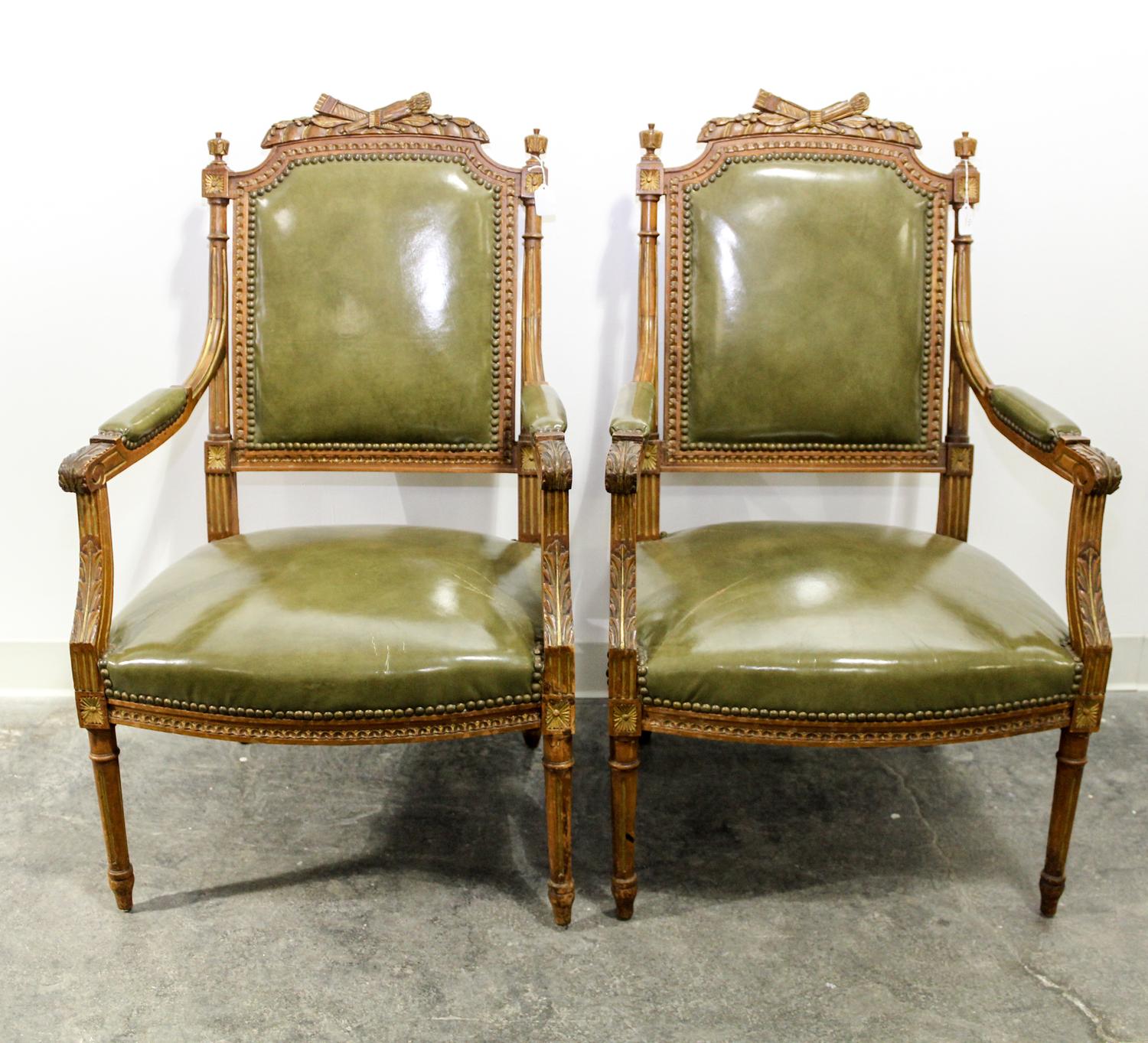 A Pair of Louis XVI Style Fauteuils Height 38 1/4 inches. — 19TH/20TH CENTURY