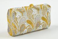 A Judith Leiber Mutlticolor Paisley Minaudiere, 3"H x 5.5"W x 1.5"D; Shoulder strap: 20".