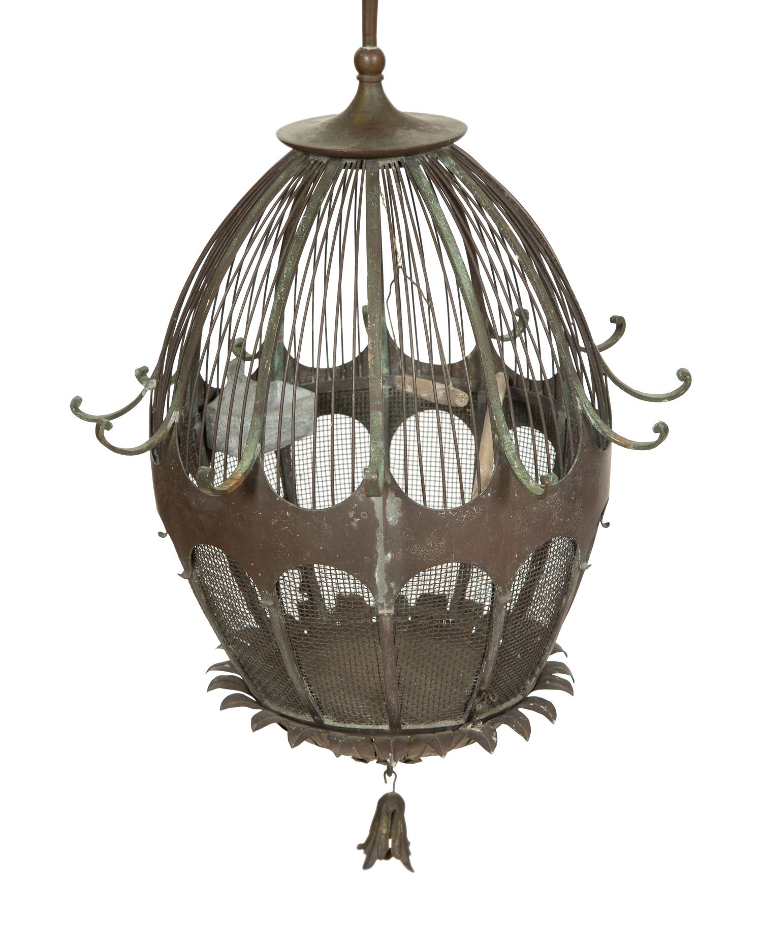 A Pair of Bronze "Montgolfière" Bird Cage Lanterns
