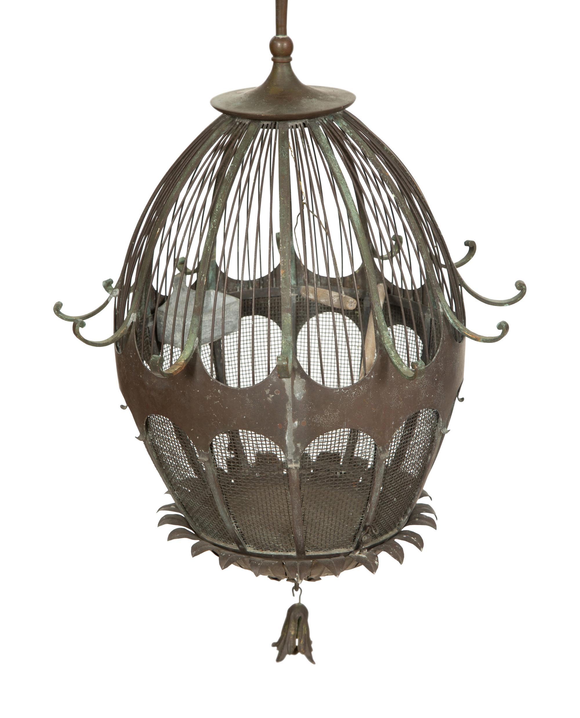 A Pair of Bronze "Montgolfière" Bird Cage Lanterns