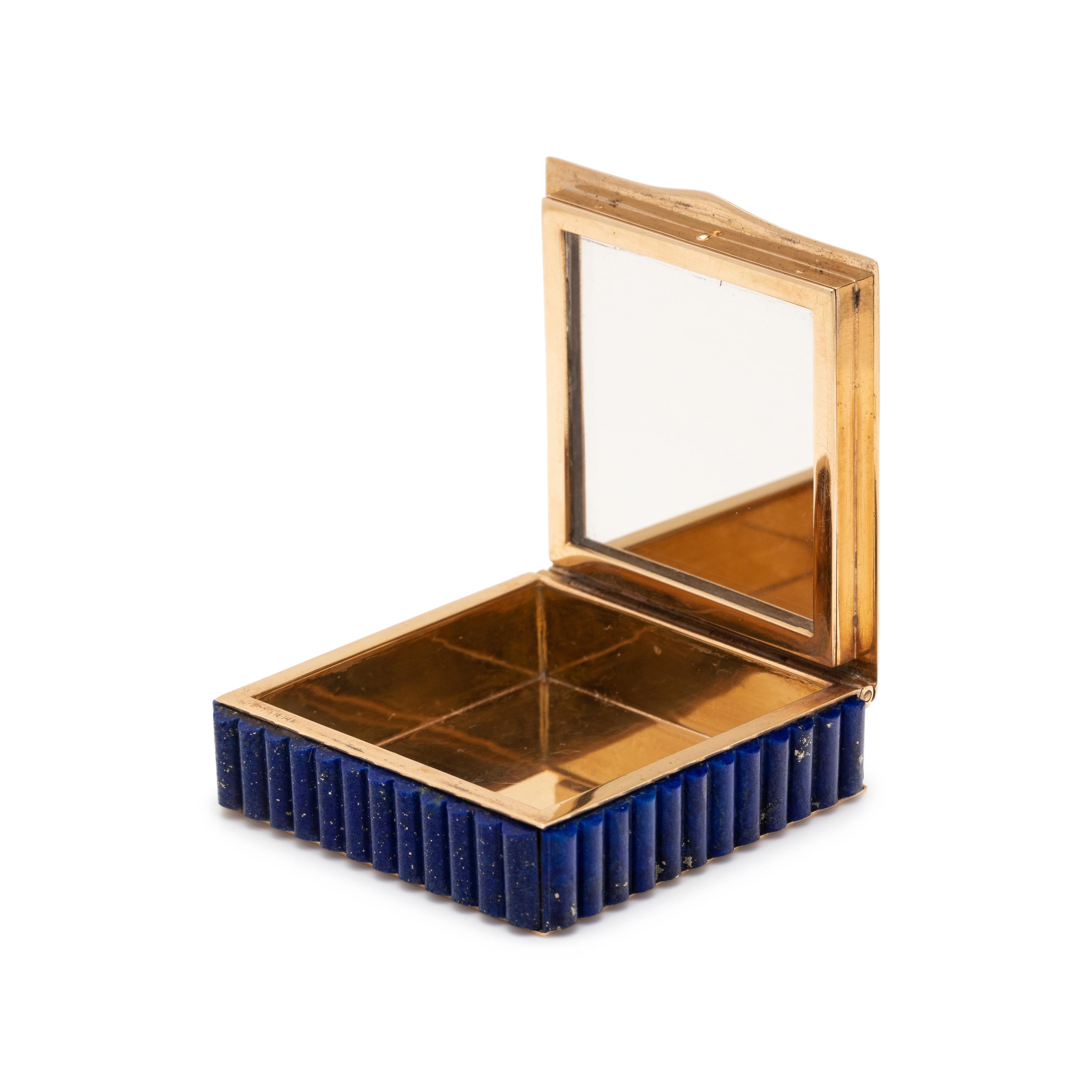 CARTIER, YELLOW GOLD AND LAPIS LAZULI COMPACT