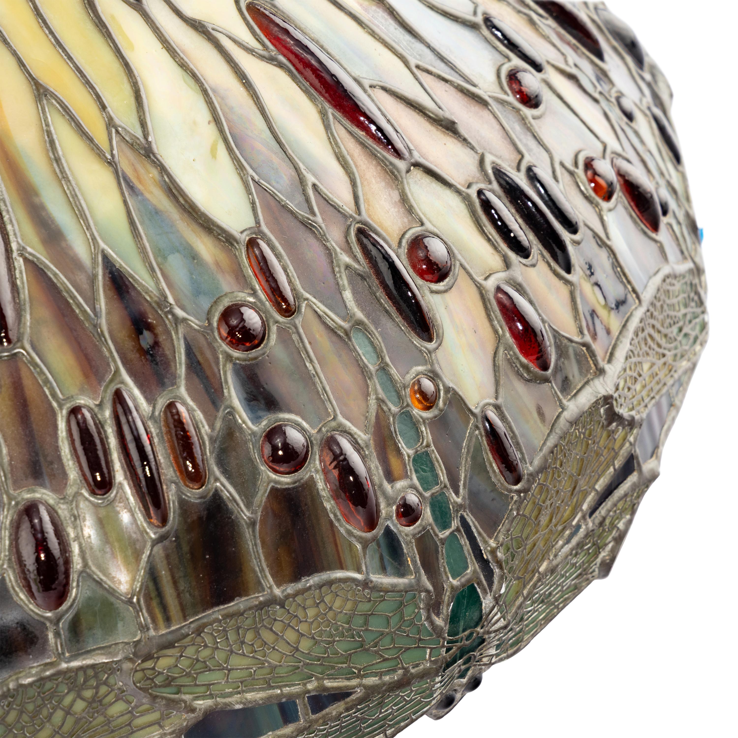 Style of Tiffany 20th Century — Stained Glass Pendant Light in the style of a Drop-Head Dragonfly Shade