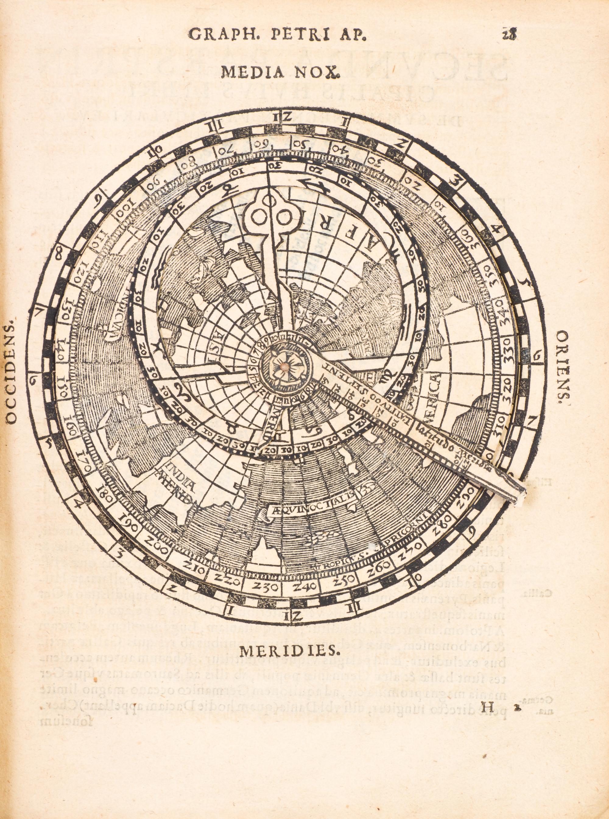 (ASTRONOMY) APIANUS, PETRUS. Cosmographia. Cologne, 1574. With 5 plates, 4 with volvelles.