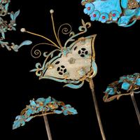 Twelve Chinese Kingfisher Feather Embellished Hair Ornaments, 19th Century — 清晚期 銅胎點翠髮飾十二件