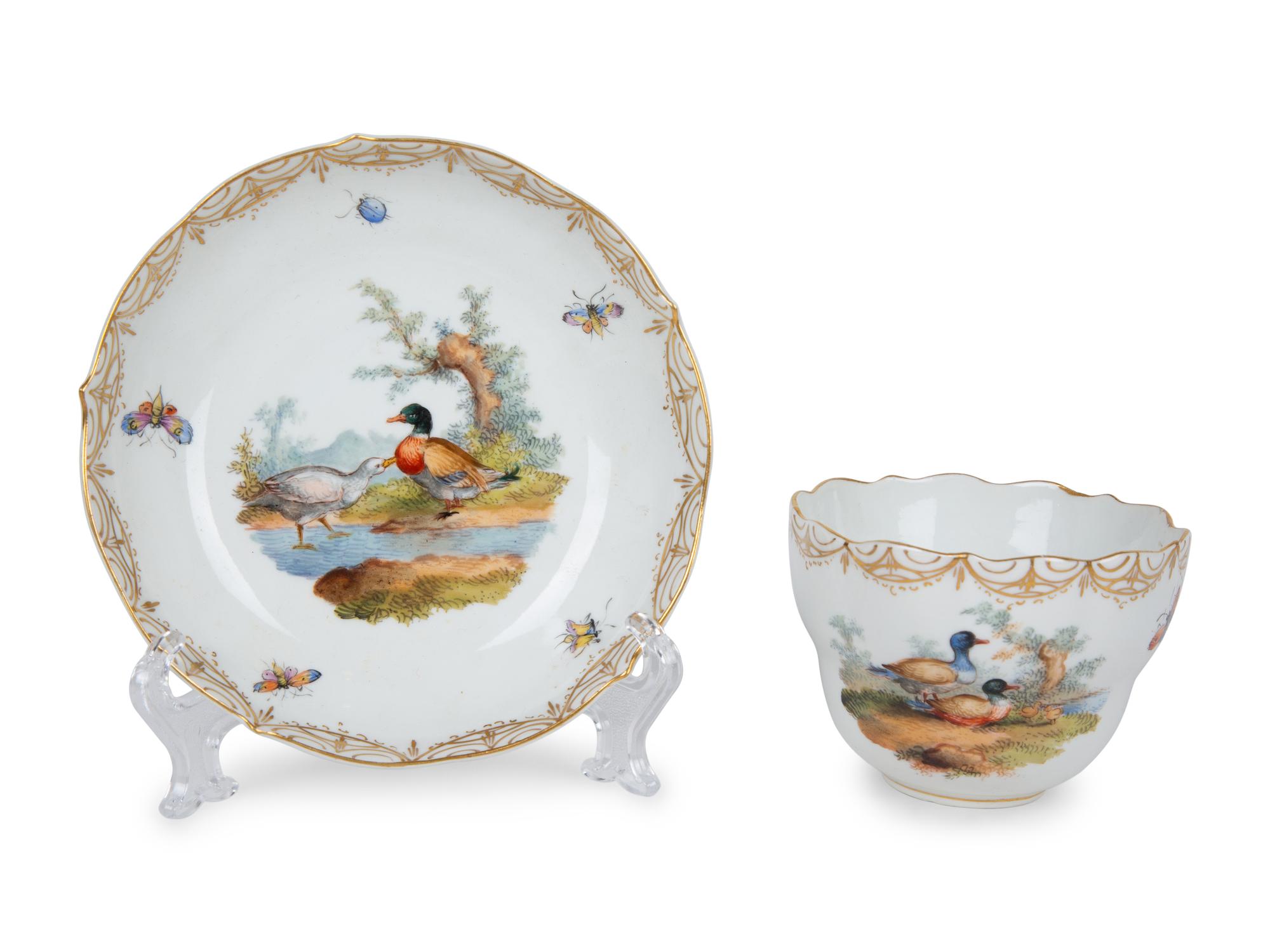 Five Meissen Porcelain Teacups and Saucers — PRIMARILY 19TH CENTURY
