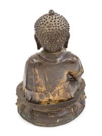 A Chinese Parcel-Gilt and Painted Bronze Figure of Seated Buddha Shakyamuni