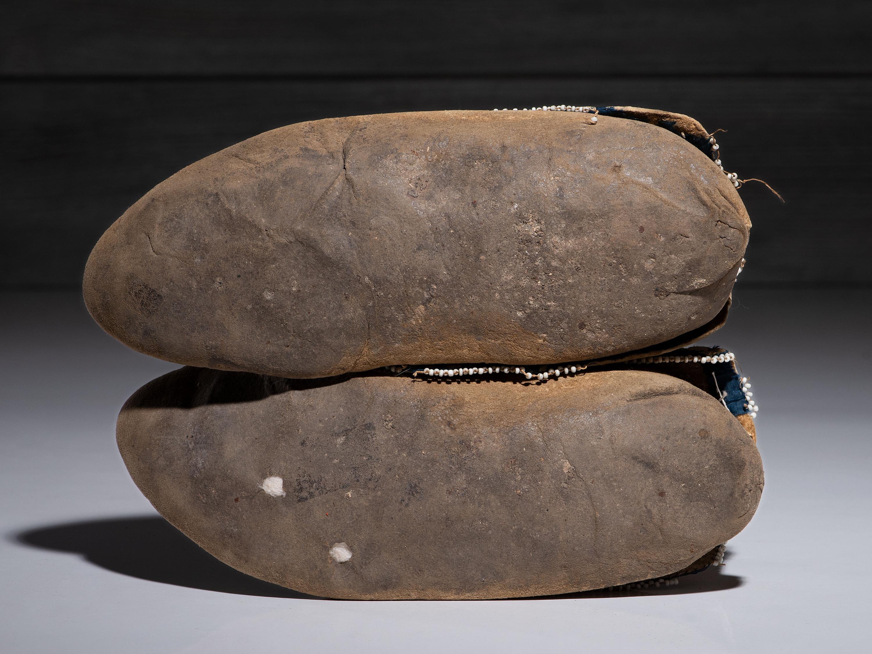 Seneca Quilled and Beaded Hide Moccasins