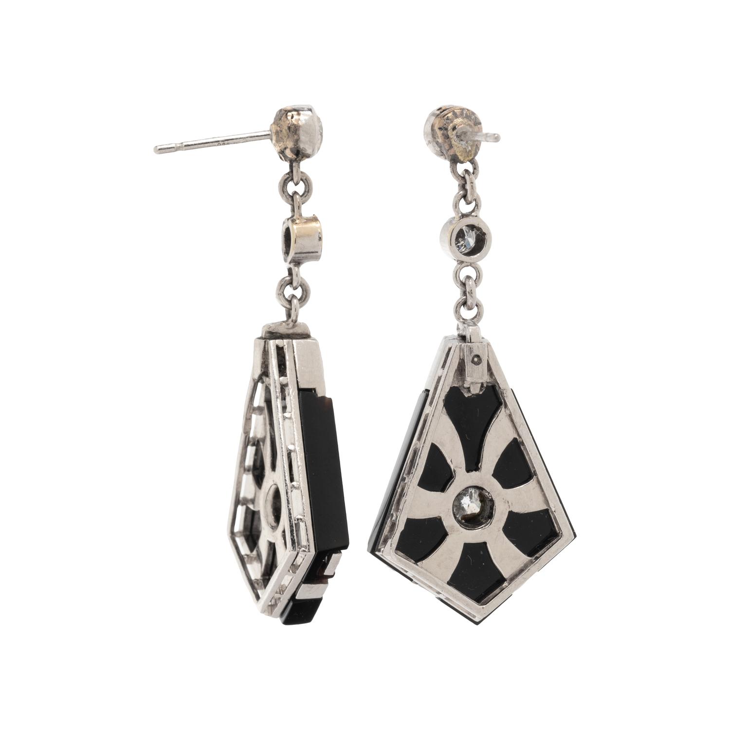 ART DECO, ONYX AND DIAMOND EARRINGS