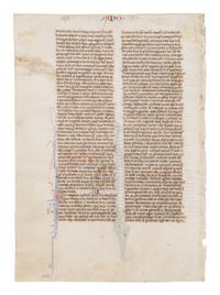 CIRCLE OF WILLIAM DE BRAILES (active Oxford, c. 1230-1260) Leaf from a Bible with a historiated initial ‘A’ depicting Saint John writing the Book of Revelation, in Latin, illuminated manuscript on parchment [England, Oxford, c. 1250–1270]