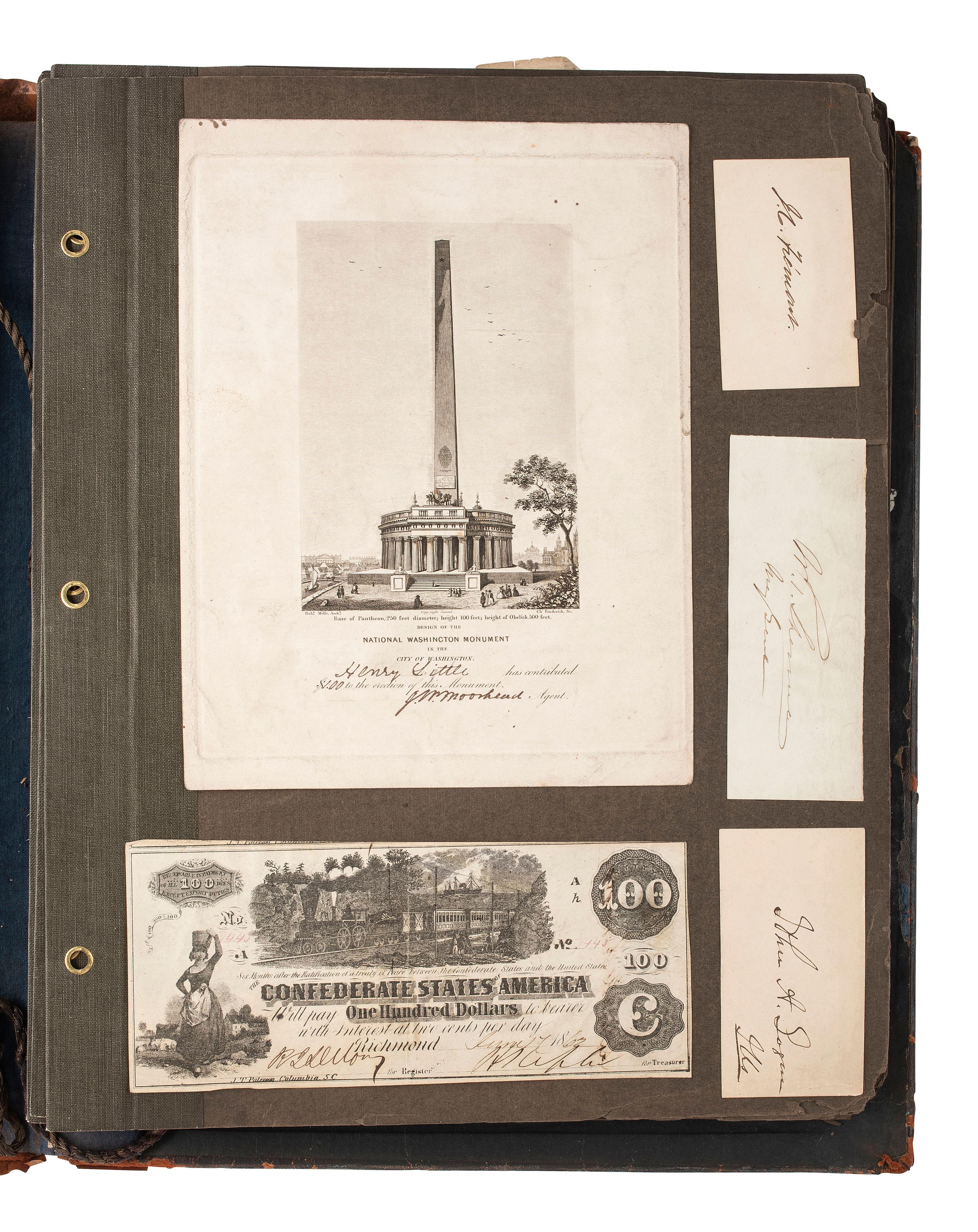 [AUTOGRAPHS]. Scrapbook containing autographs and ephemera, including scarce Revolutionary War-era imprints.