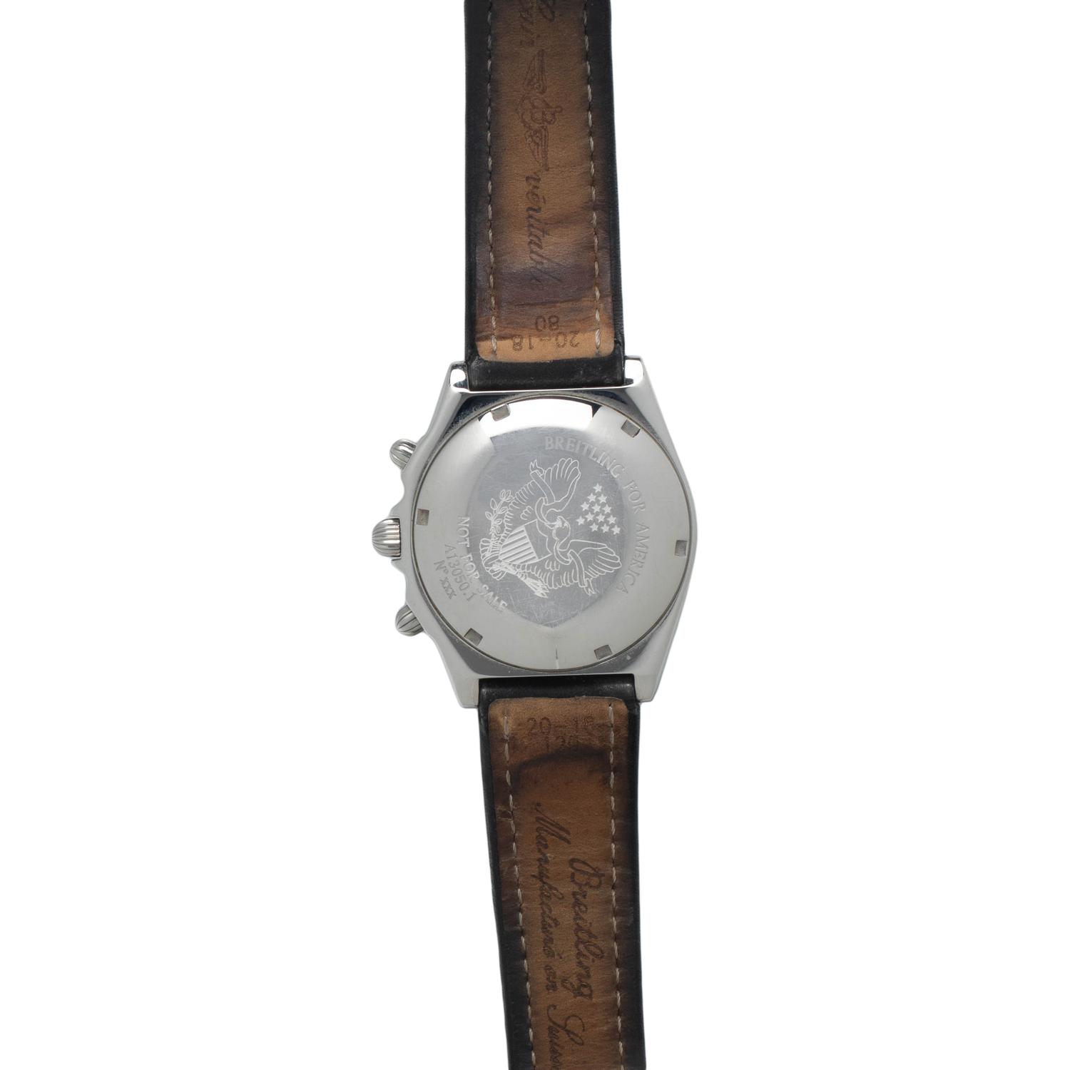 A RARE BREITLING REF. A13050-1 STAINLESS STEEL NOT FOR SALE EDITION 'FOR AMERICA' CHRONOGRAPH WRISTWATCH