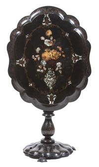 A Victorian Mother-of-Pearl Inset Papier Mache Table Height 27 x width 30 x depth 24 inches. — 19TH CENTURY