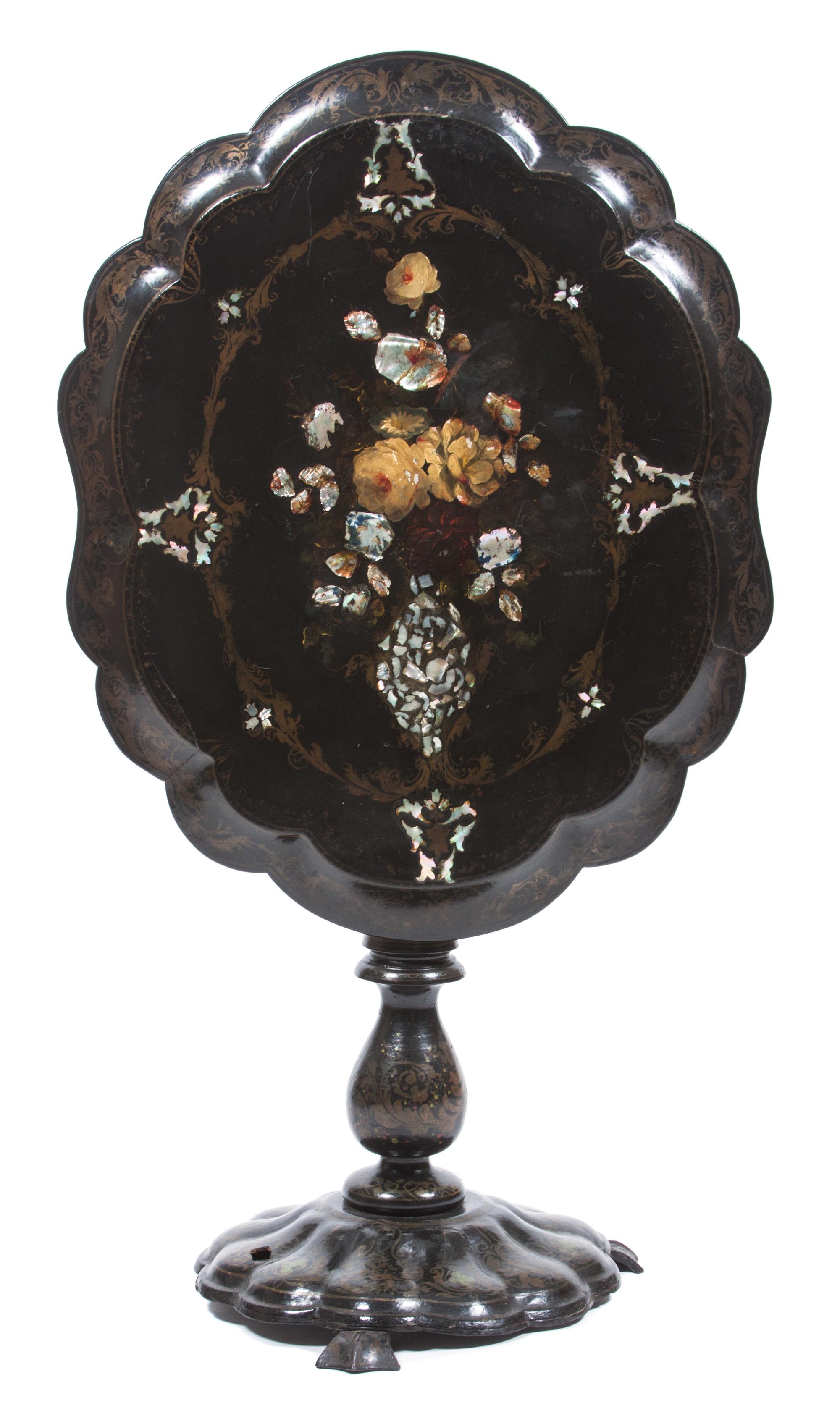 A Victorian Mother-of-Pearl Inset Papier Mache Table Height 27 x width 30 x depth 24 inches. — 19TH CENTURY