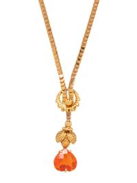 YELLOW GOLD AND SYNTHETIC ORANGE SAPPHIRE NECKLACE