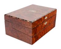 A Late Regency Mother-of-Pearl and Brass Inlaid Burlwood Writing Slope