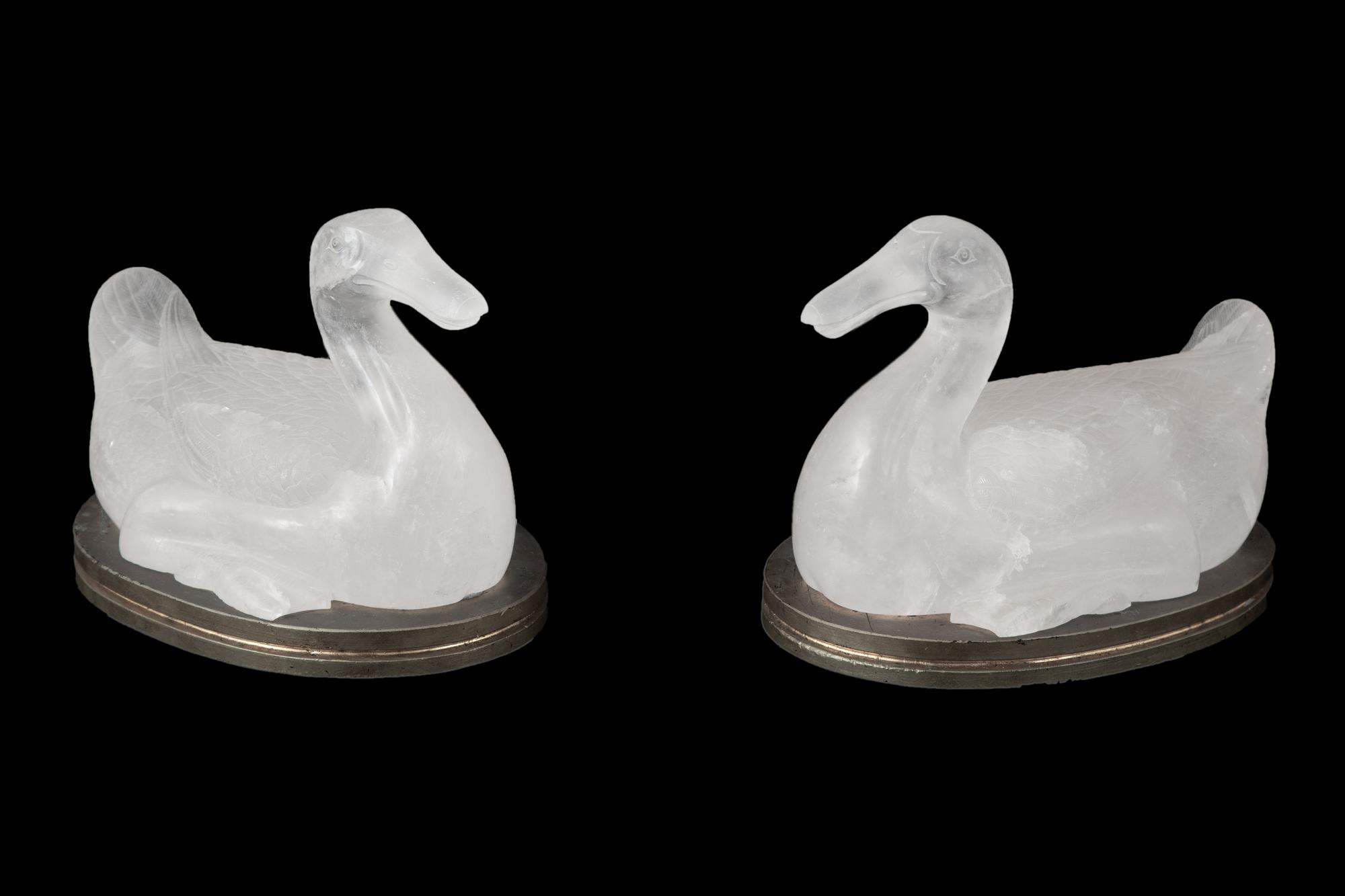 A Pair of Chinese Carved Rock Crystal Ducks
