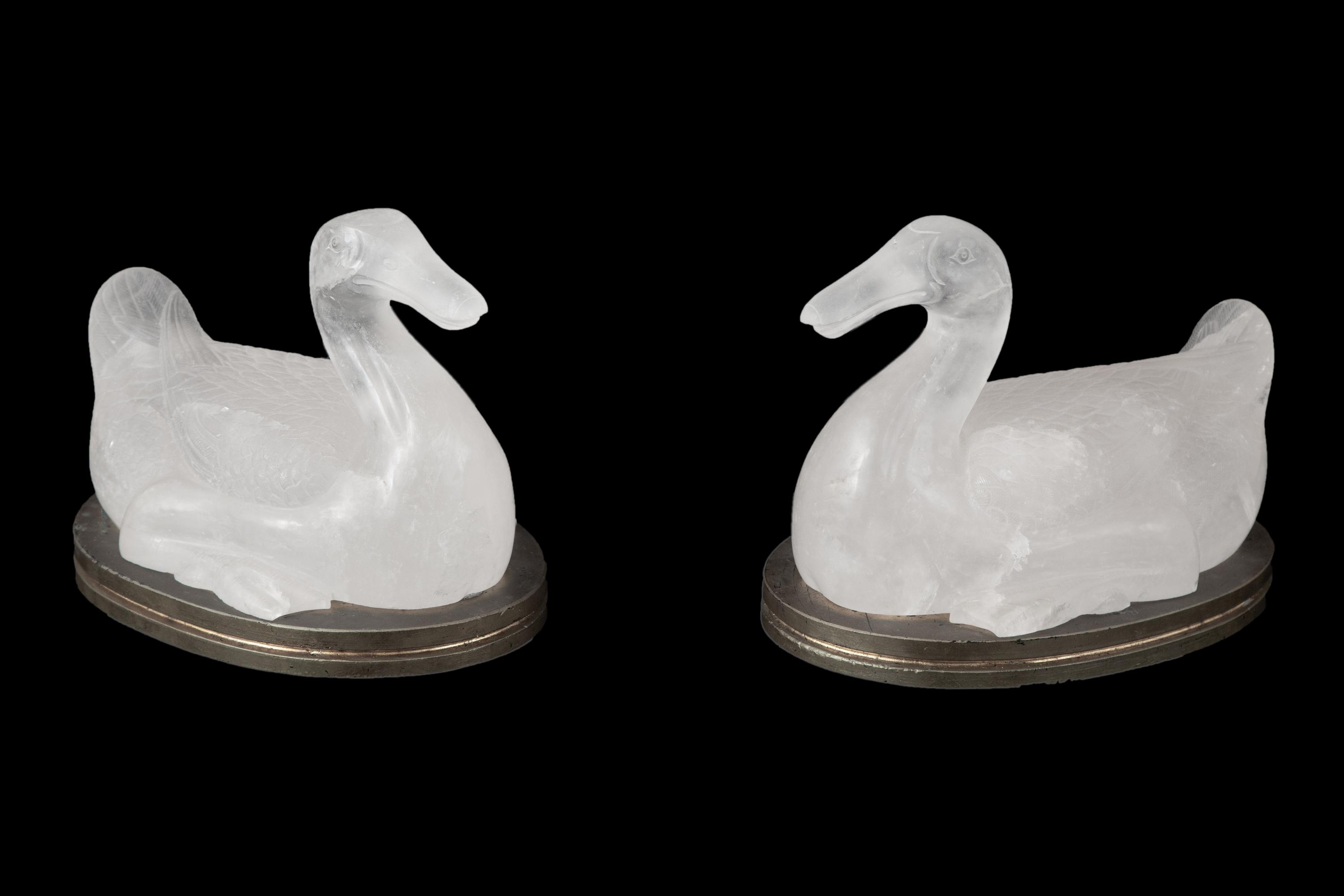 A Pair of Chinese Carved Rock Crystal Ducks