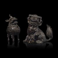 A Chinese Bronze Lion-Form Bronze Censer, and a Luduan Censer, 17th/18th Century 清早中期 銅佛獅香爐及甪端香爐各一