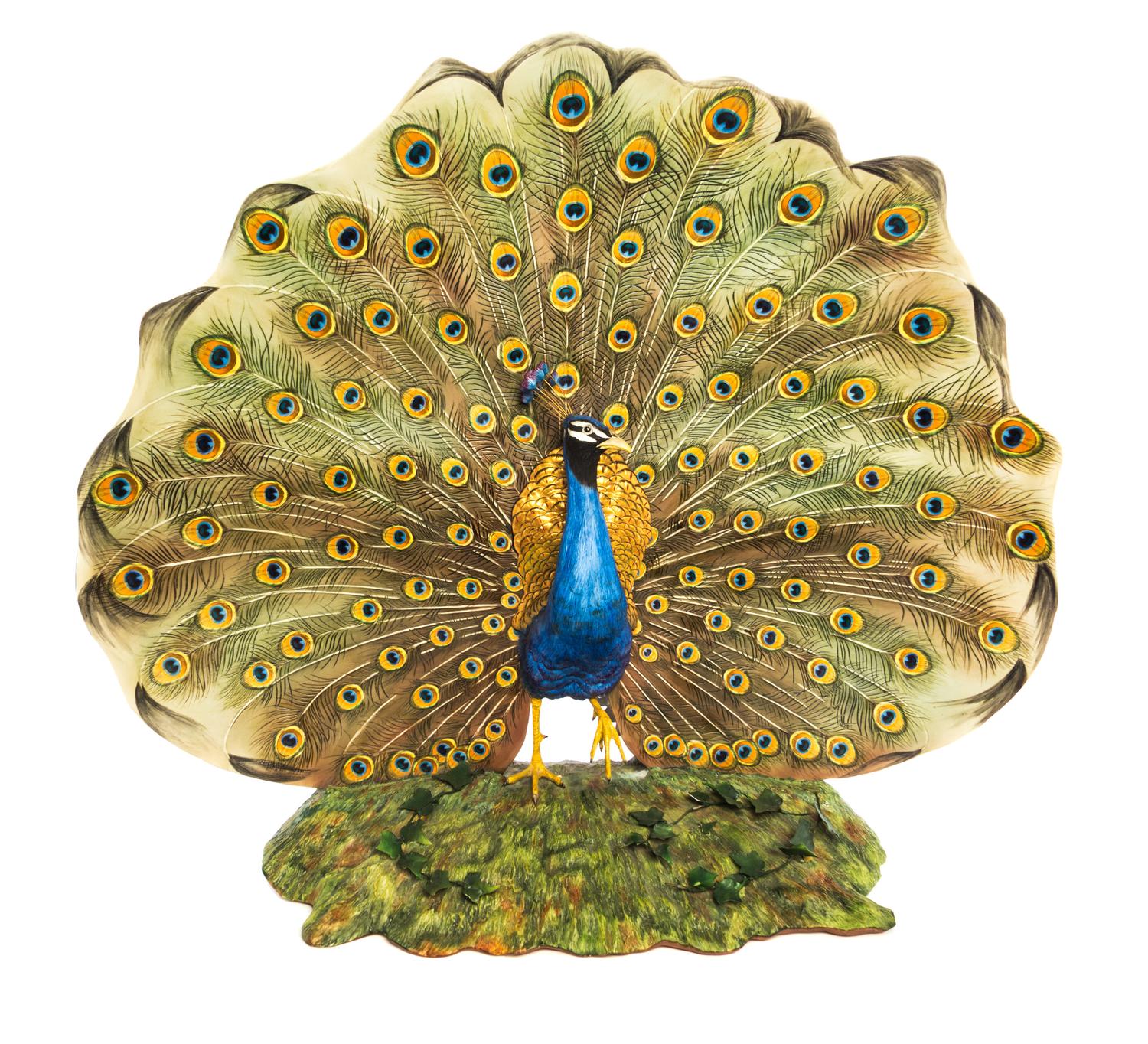 A Boehm Porcelain Model of a Peacock Height 30 inches.