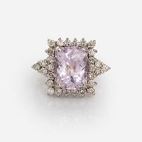 A 14K White Gold, Diamond, and Kunzite Ring