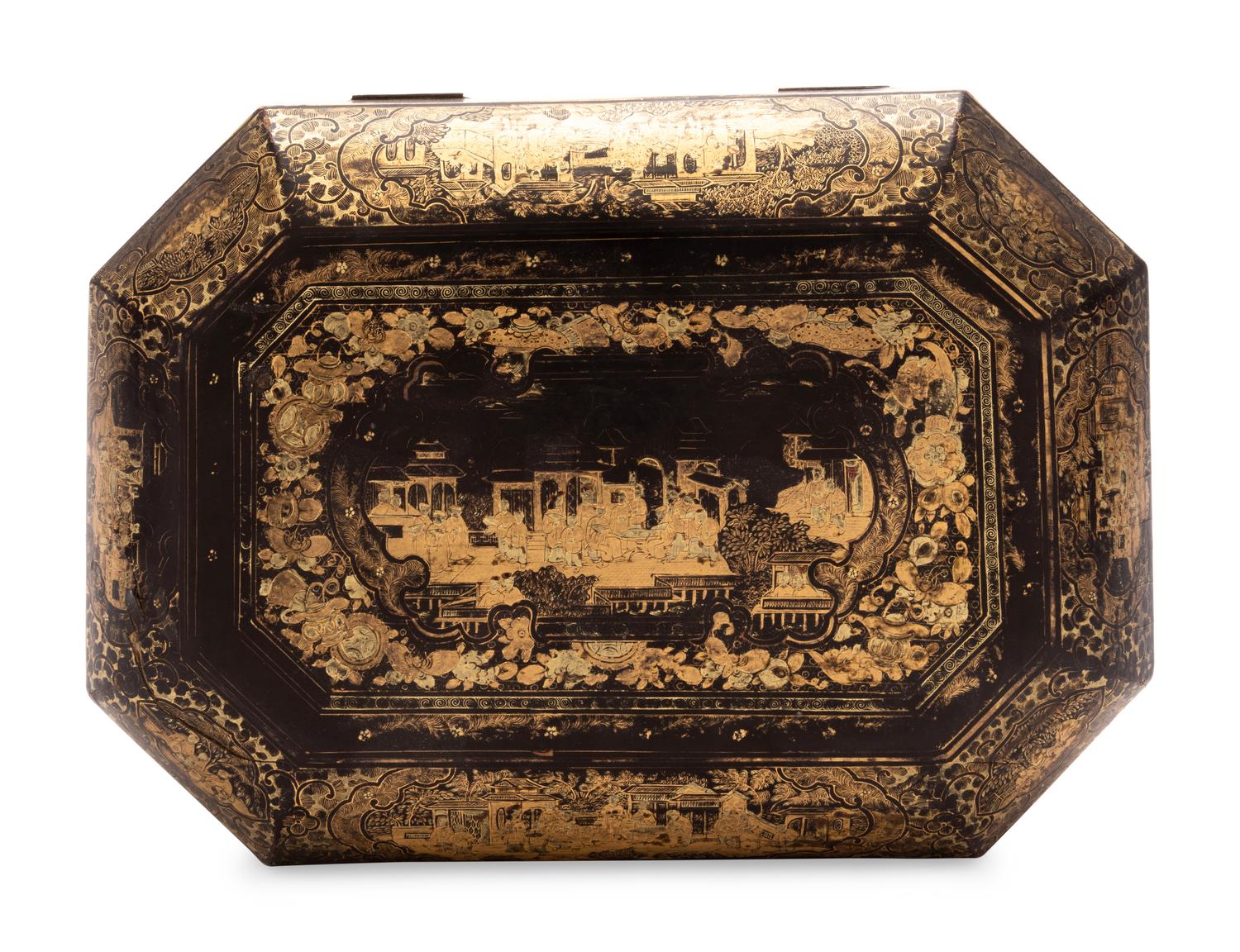 A Chinese Export Lacquered Tea Caddy