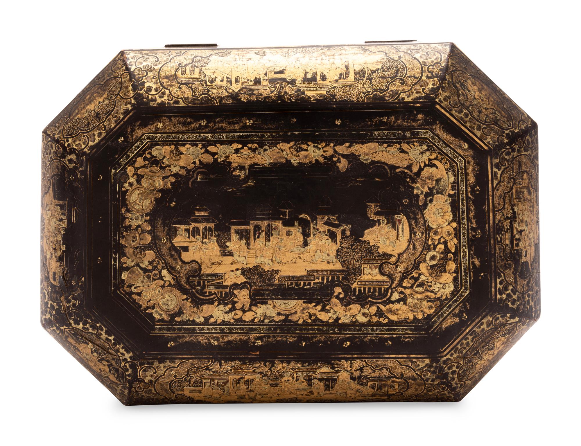 A Chinese Export Lacquered Tea Caddy