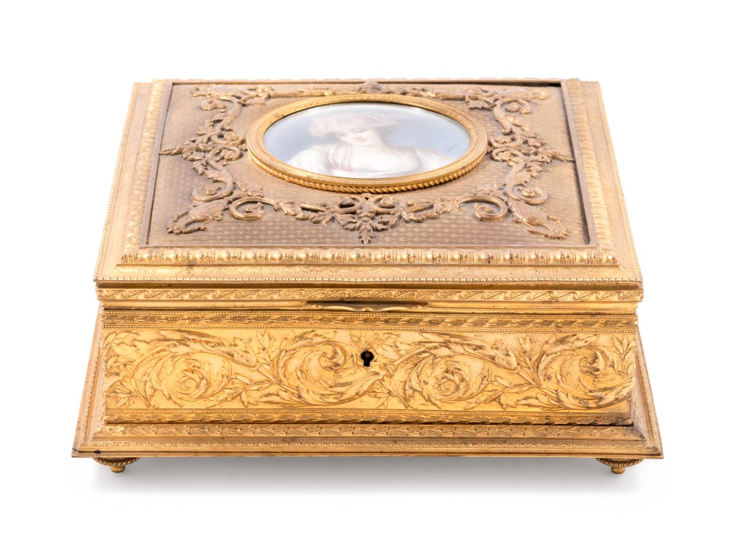 A French Portrait Miniature-Inset Gilt Bronze Table Casket