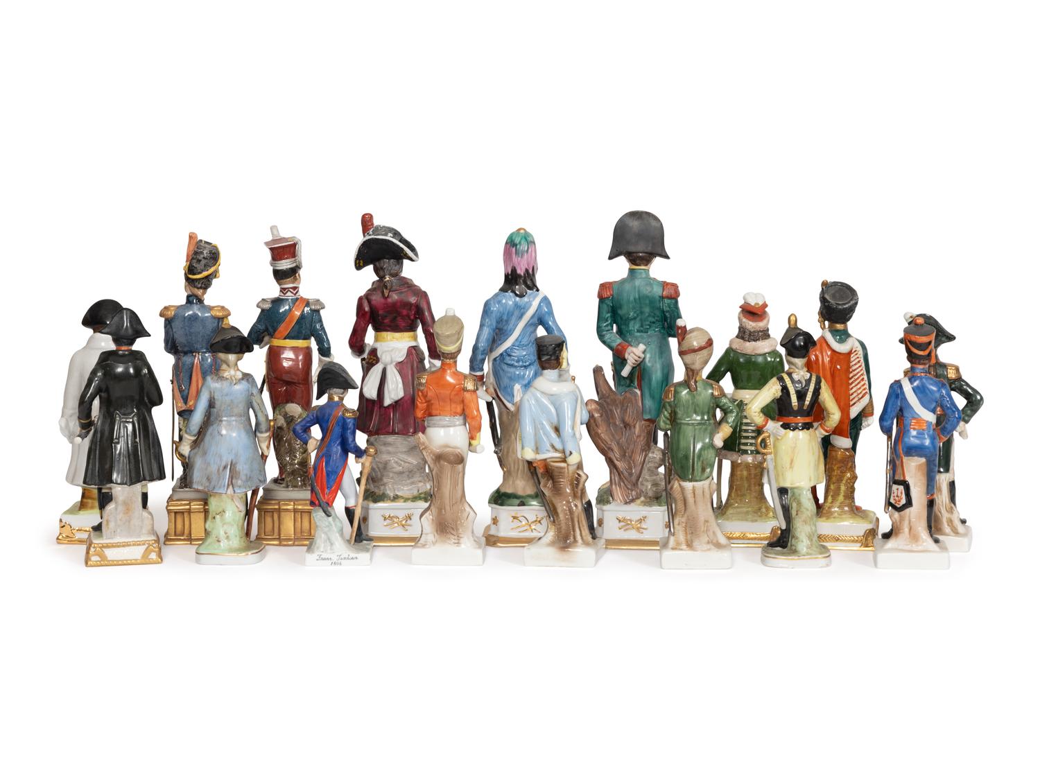 A Collection of Seventeen English and Continental Porcelain Military Figures