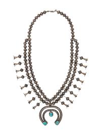 Navajo Silver and Turquoise Squash Blossom Necklace