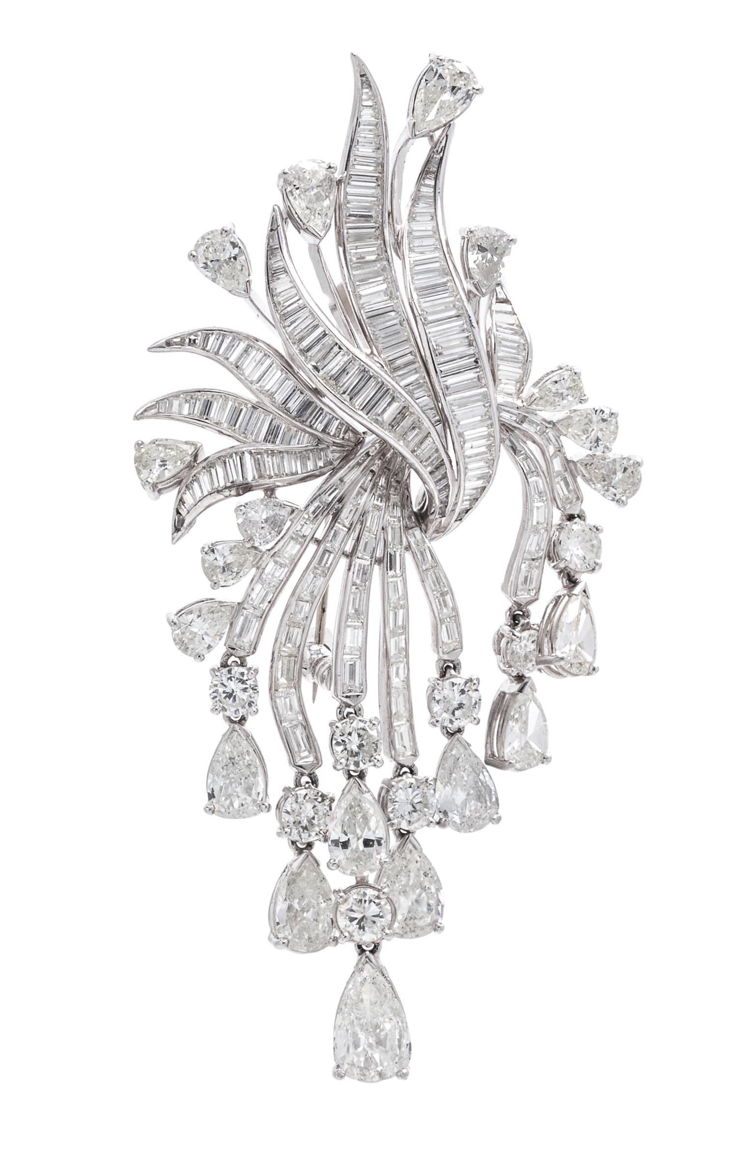 A Vintage Platinum and Diamond Articulated Spray Pendant/Brooch, Van Clief, 20.80 dwts.