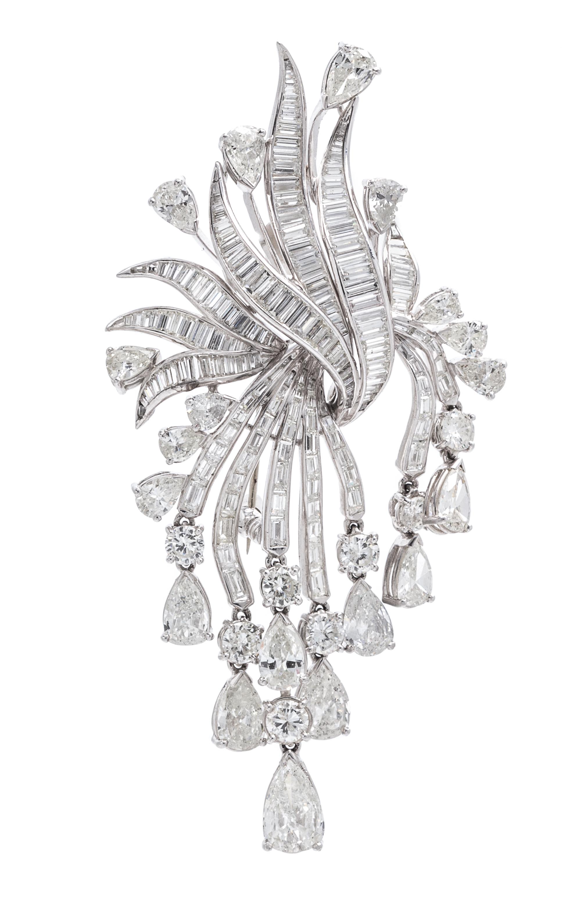 A Vintage Platinum and Diamond Articulated Spray Pendant/Brooch, Van Clief, 20.80 dwts.